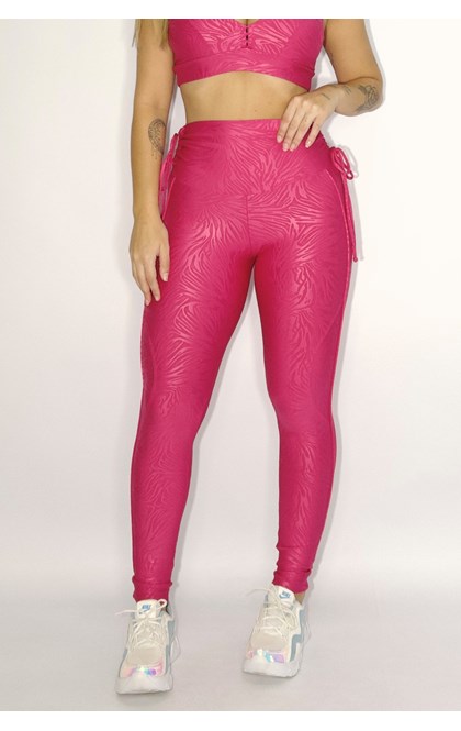 Calça legging jacquard com cadarço laterais -  pink rajado