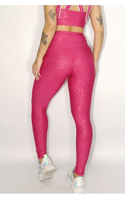 Calça legging jacquard com cadarço laterais -  pink rajado