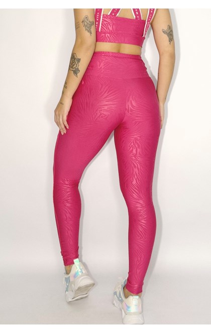 Calça legging jacquard com cadarço laterais pink rajado