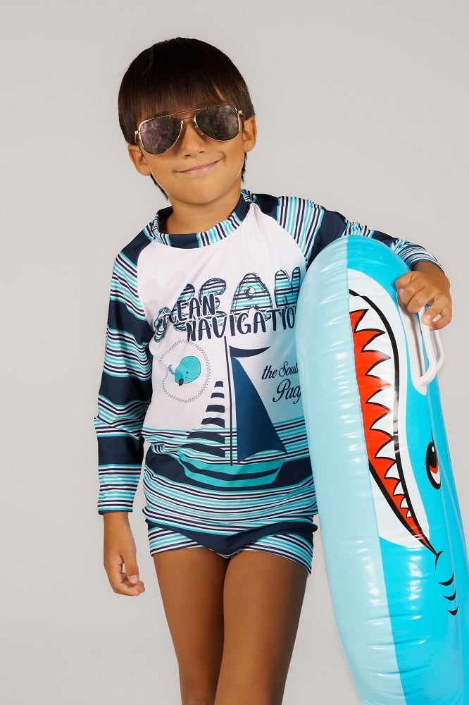 Conjunto praia infantil menino prote\u00e7\u00e3o uv - striped sailor - CVL Moda